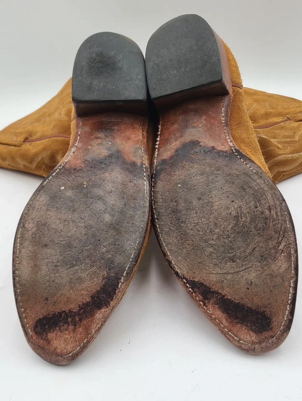 B38 Vtg Lucchese 1883 Tan Roughout Suede Men's 10.5 2E Cowboy Western Boots